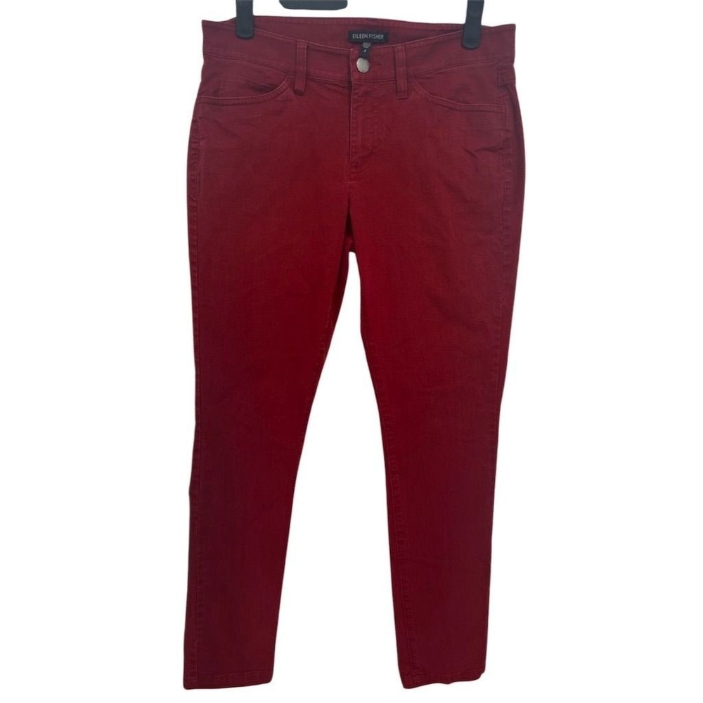 Eileen Fisher Women's Size 2 Red Skinny Jeans Mid Rise Stretch Denim